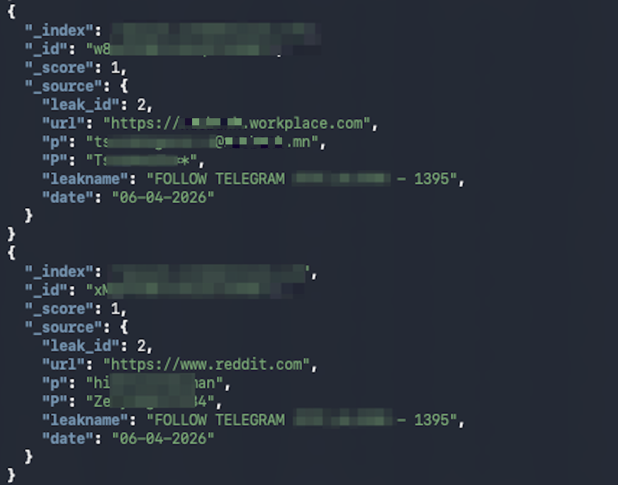 ULP records showing credentials mapped to different online services