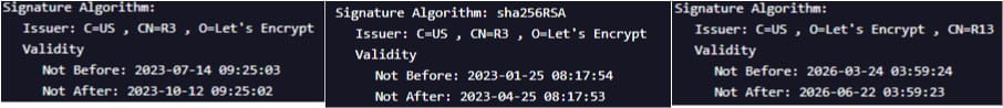 Some of the identified C2 servers that were likely registered by the adversary.