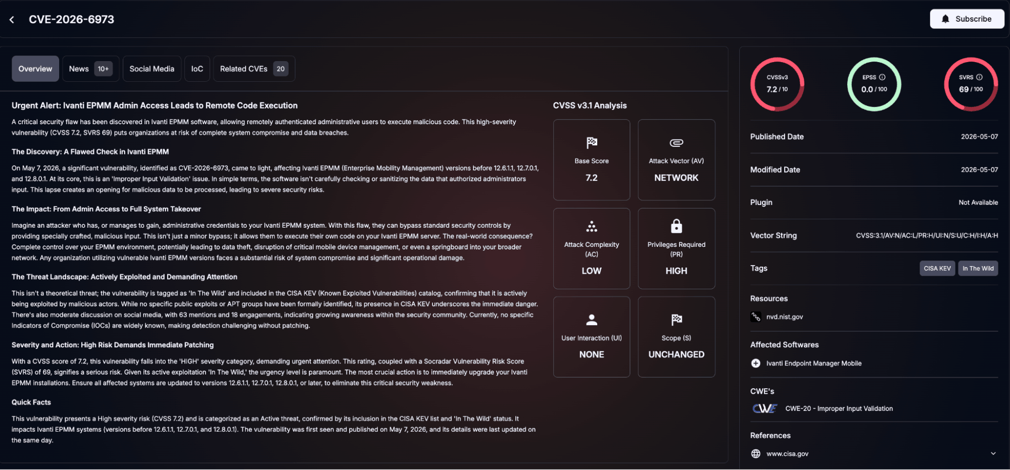 Details of CVE-2026-6973 (SOCRadar Vulnerability Intelligence)