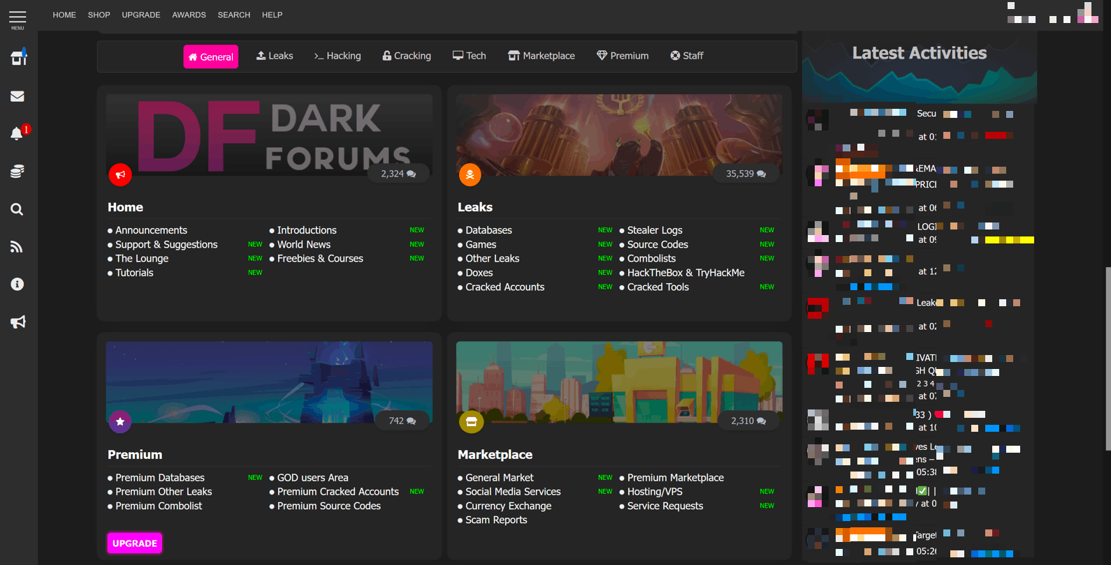 Hacker forum DarkForums surface web home page
