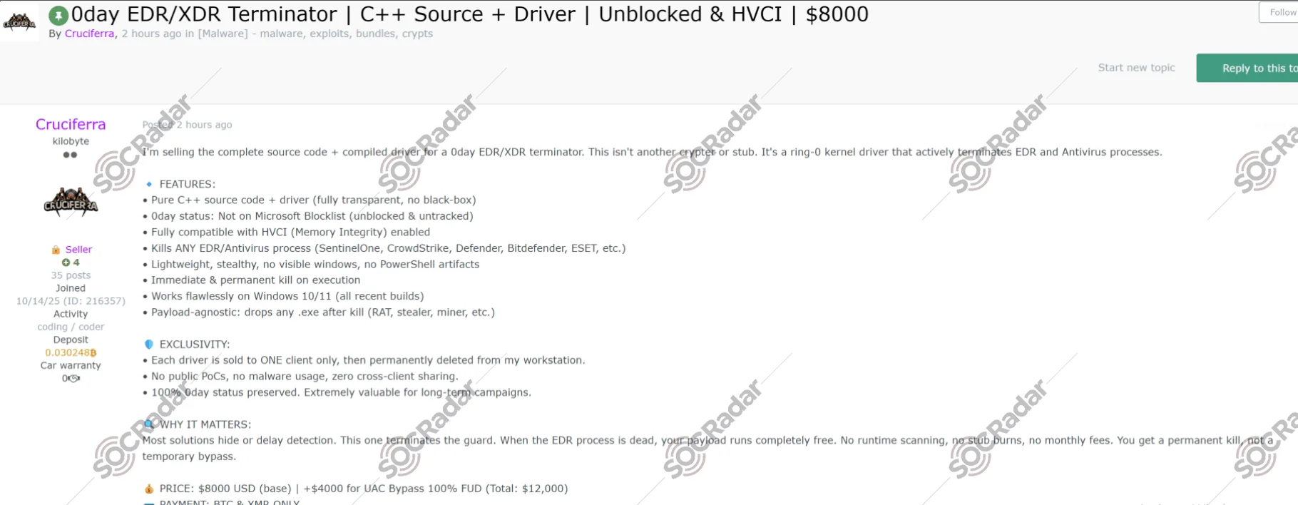 0-Day EDR XDR Terminator Sale Is Detected