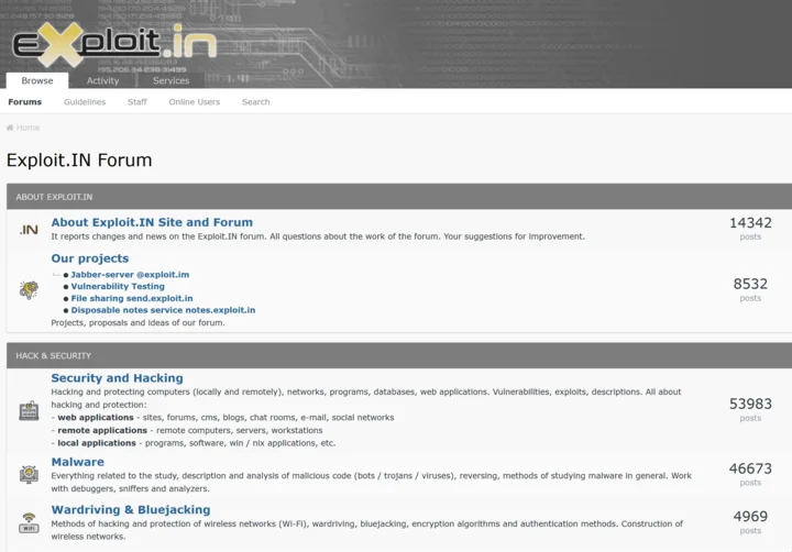 Home page of the Exploit.in hacker forum