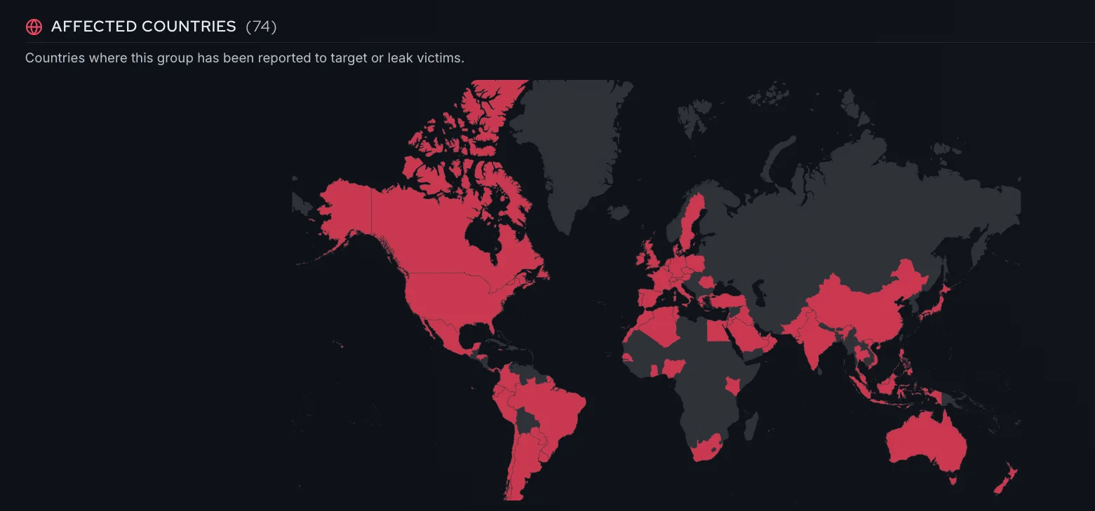The Gentlemen Ransomware’s target countries (SOCRadar Free Ransomware Intelligence)