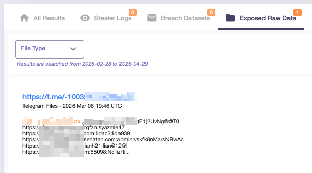 SOCRadar Threat Hunting query, credentials from companies that have been used for C2