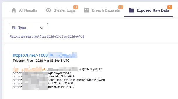 SOCRadar Threat Hunting query, credentials from companies that have been used for C2