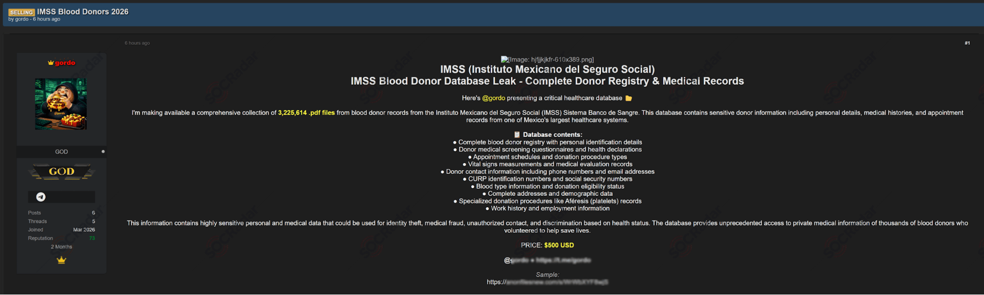 Alleged Sale of 3.2 Million IMSS Blood Donor Records is Detected