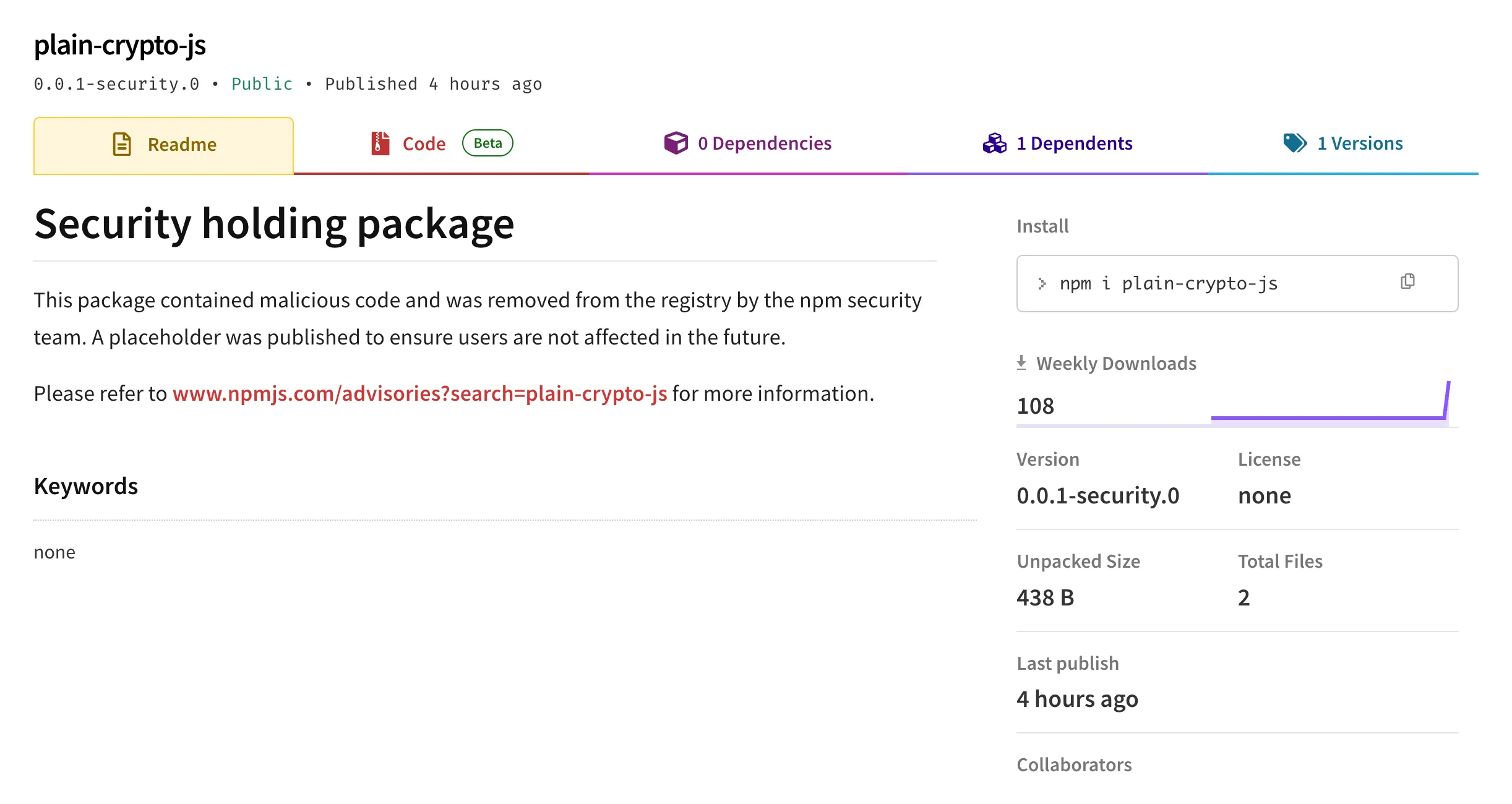 plain-crypto-js after takedown