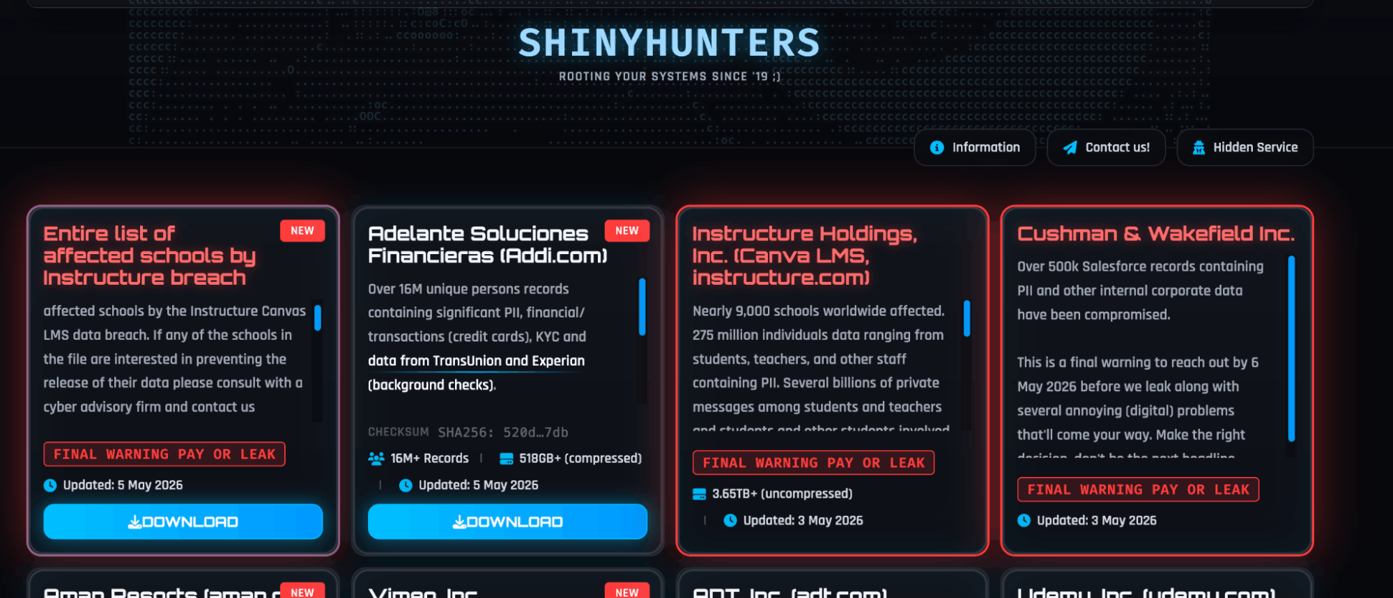 ShinyHunters removed Instructure from their leak site