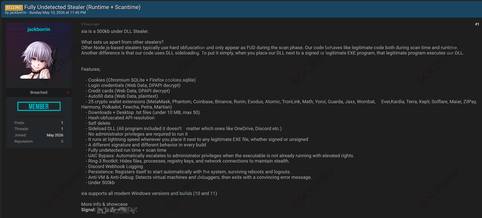 New Stealer Tool Sale is Detected for xia