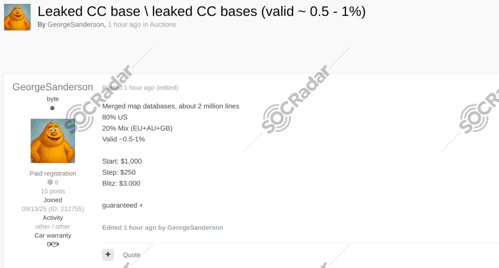 Alleged Database of 2 Million Credit Card Records is Auctioned