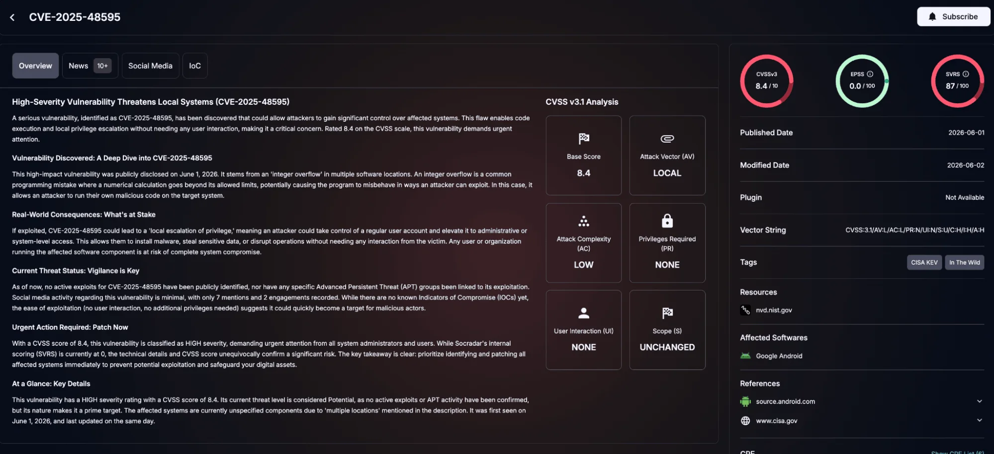 Details of CVE-2025-48595 (SOCRadar Vulnerability Intelligence)