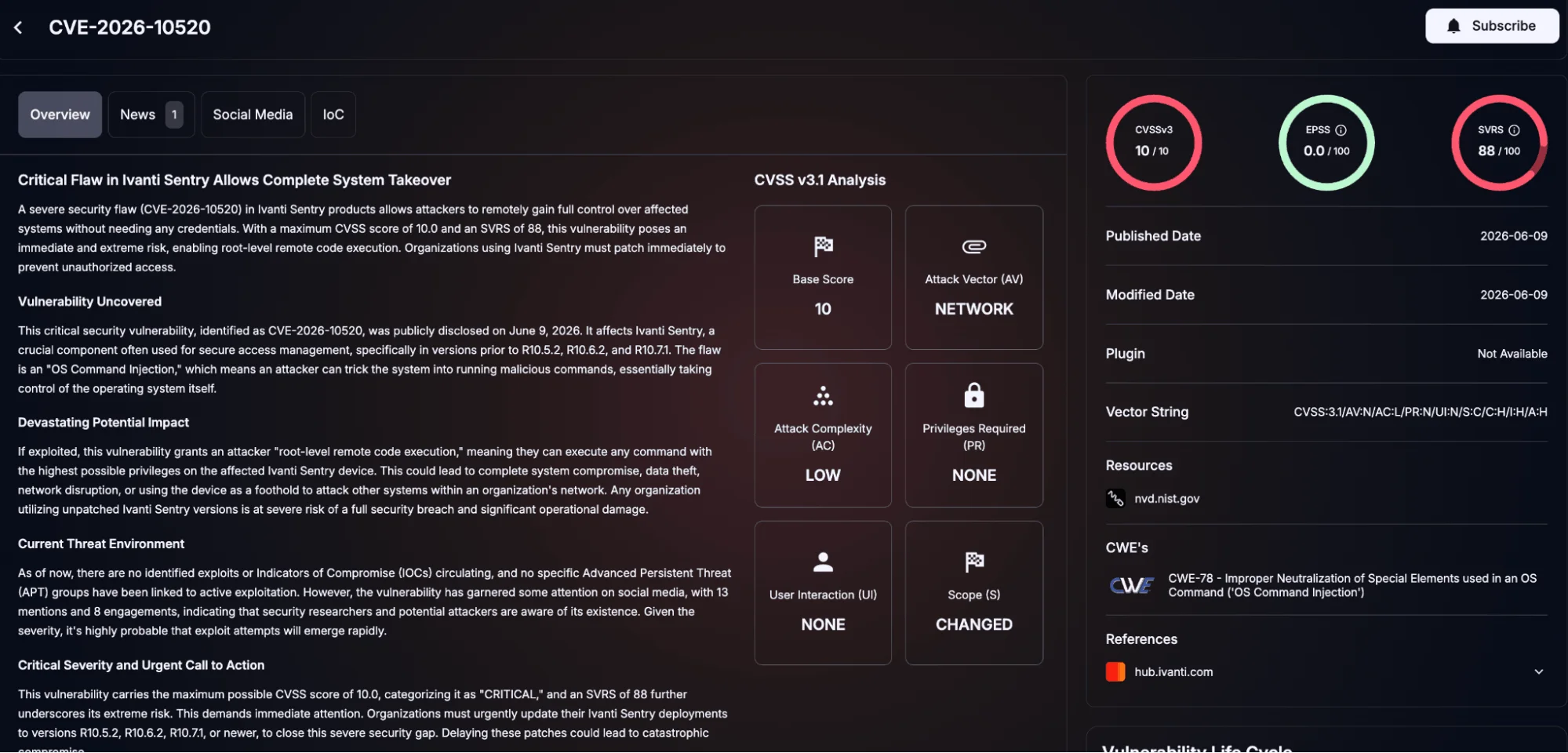 Details of CVE-2026-10520 (SOCRadar Vulnerability Intelligence)