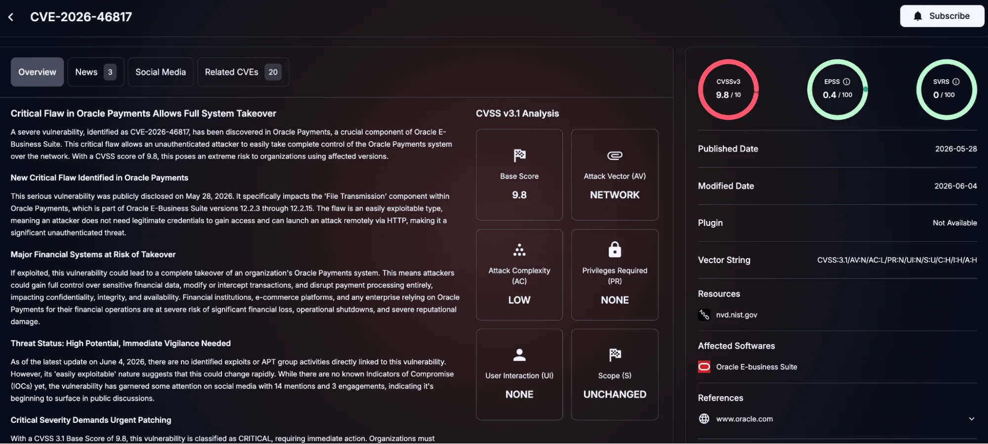 Details of CVE-2026-46817 (SOCRadar Vulnerability Intelligence)