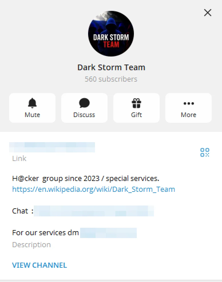 Dark Storm Team’s Telegram Channel, Telegram Groups