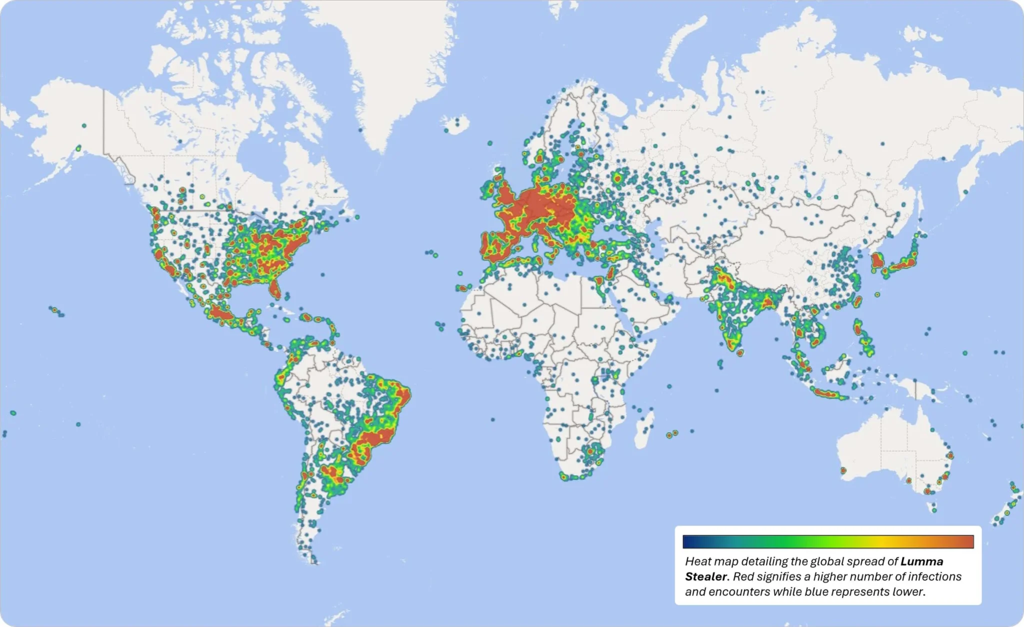 Lumma Stealer malware spread map according to Microsoft