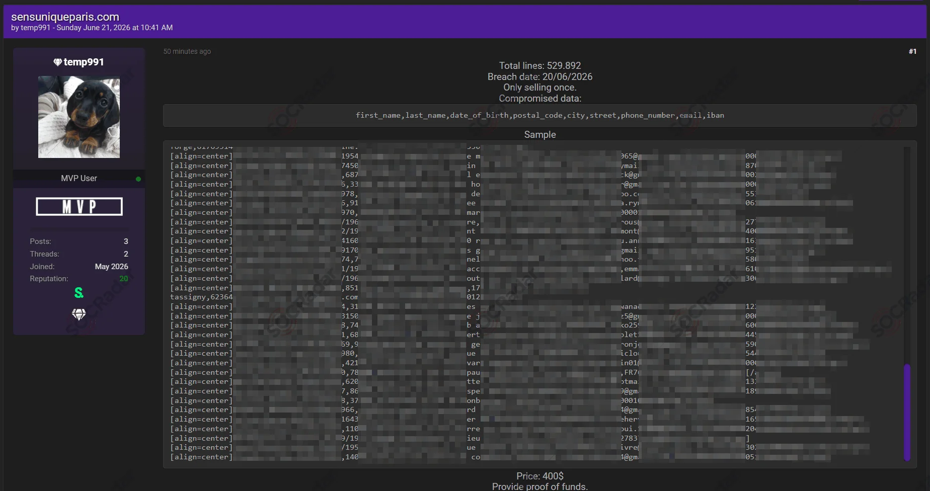 Alleged Sens Unique Paris Customer Database is Offered for Sale