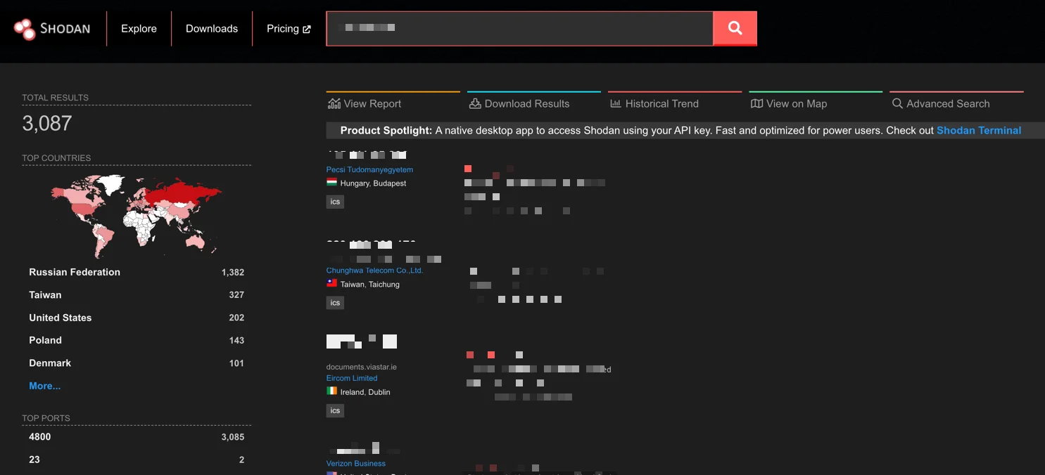 Shodan results page example