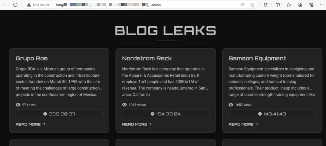 Changed version of the group’s leak site