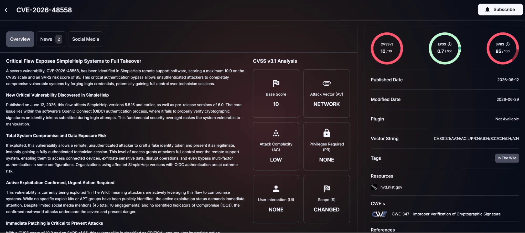 Details of CVE-2026-48558 (SOCRadar Vulnerability Intelligence)