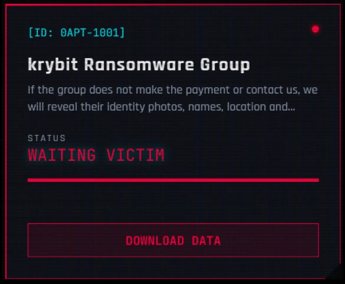 0APT’s listing of Krybit Ransomware group data