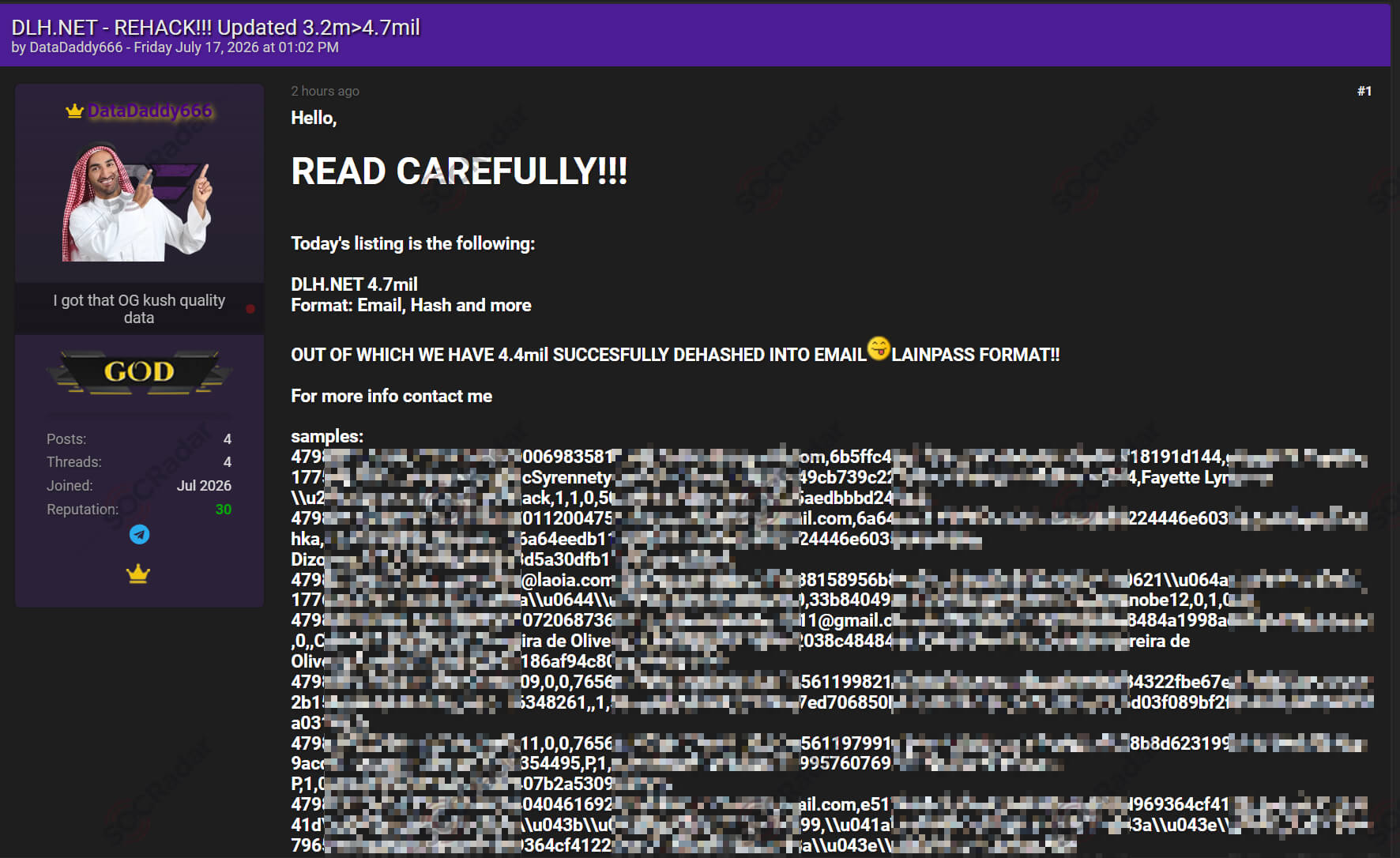 alleged dlh net user database exposure dehashed records