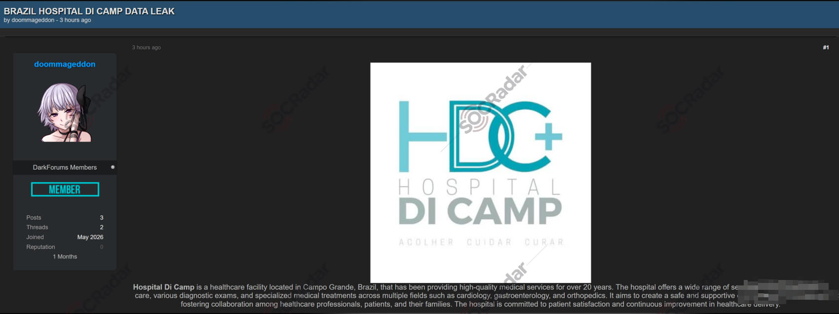 alleged hospital di camp data leak brazil doommageddon actor