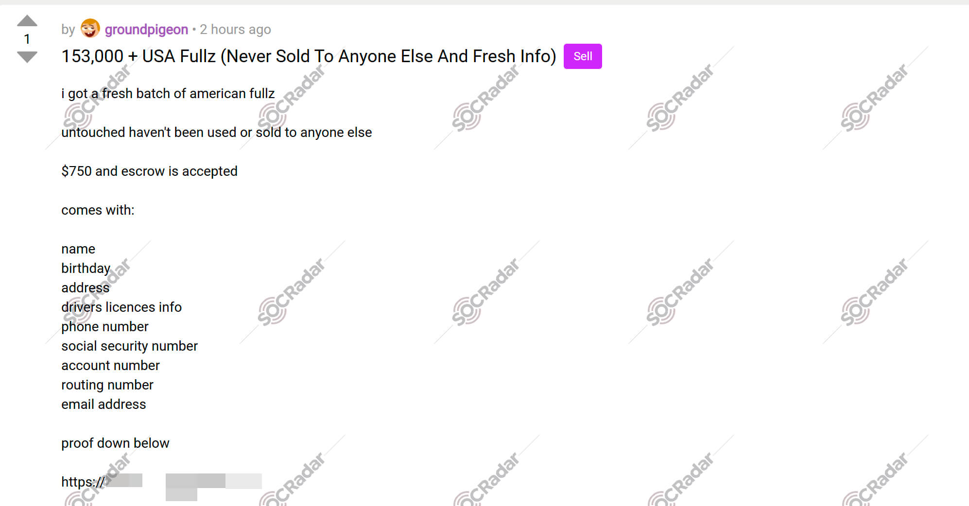 Alleged U.S. Fullz Data Sale is Detected