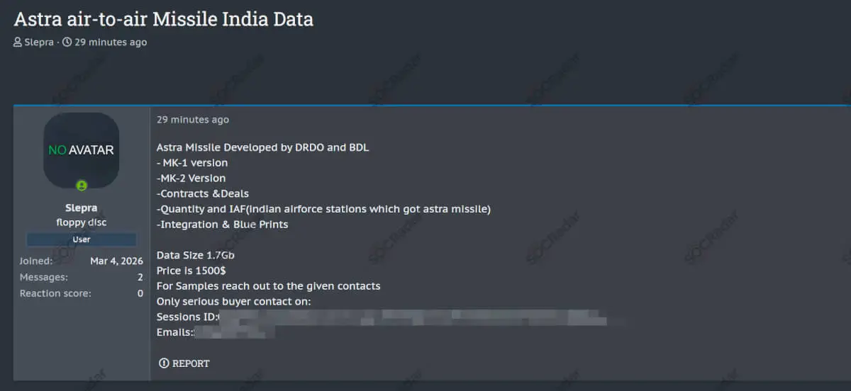 Alleged Astra Missile Program Data is Offered for Sale