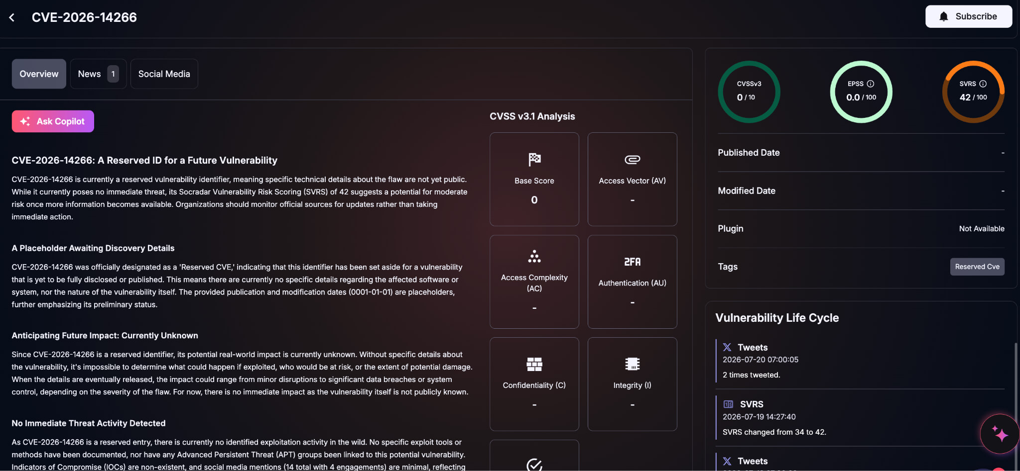 Details of CVE-2026-14266 (SOCRadar Vulnerability Intelligence)