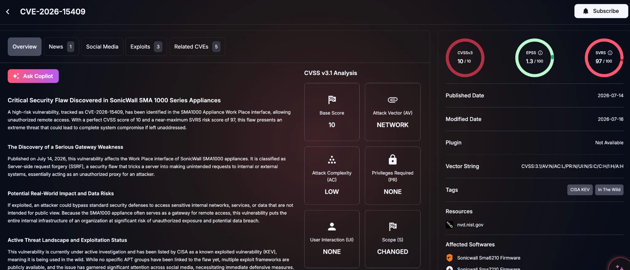 Details of CVE-2026-15409 (SOCRadar Vulnerability Intelligence)
