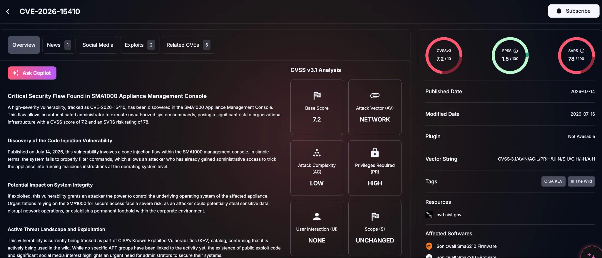 Details of CVE-2026-15410 (SOCRadar Vulnerability Intelligence)