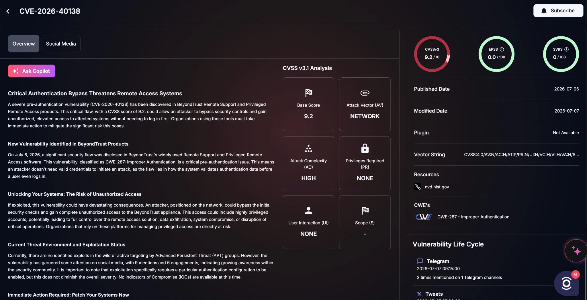 Details of CVE-2026-40138 (SOCRadar Vulnerability Intelligence)