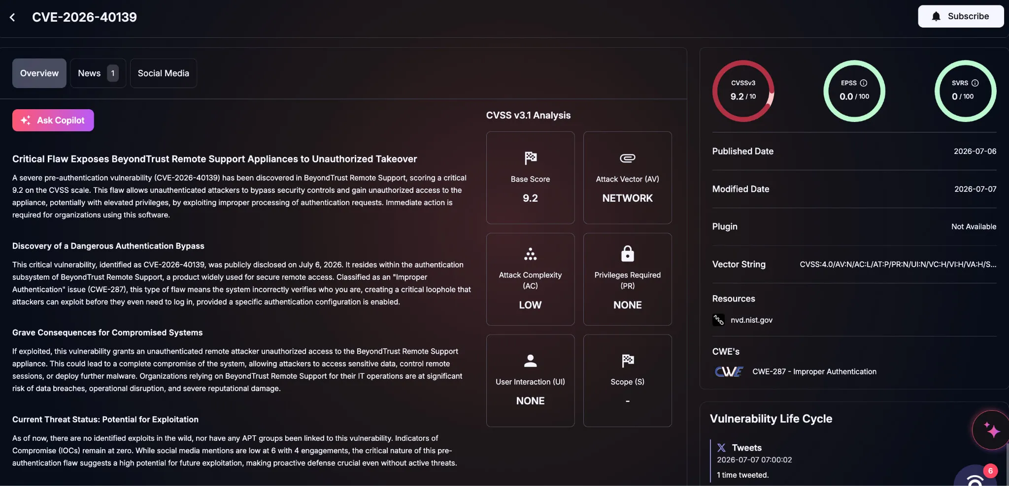Details of CVE-2026-40139 (SOCRadar Vulnerability Intelligence)