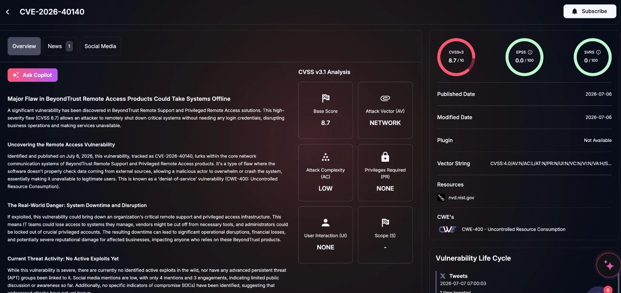 Details of CVE-2026-40140 (SOCRadar Vulnerability Intelligence)