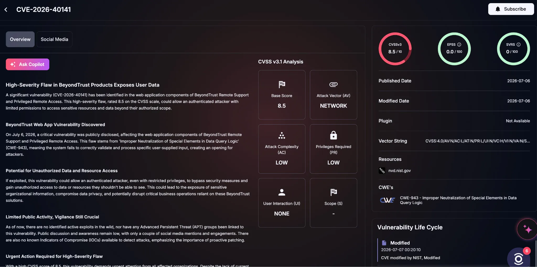 Details of CVE-2026-40141 (SOCRadar Vulnerability Intelligence)