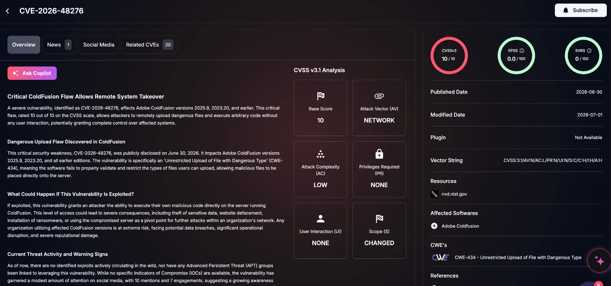 Details of CVE-2026-48276 (SOCRadar Vulnerability Intelligence)