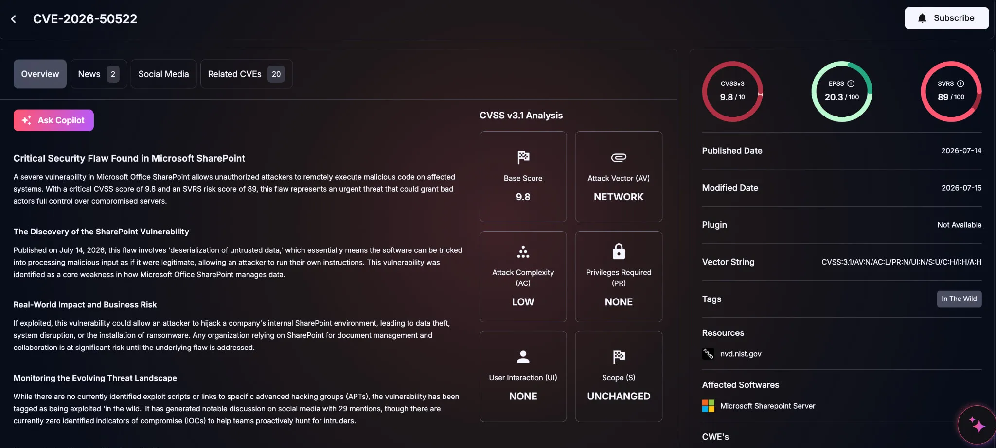 Details of CVE-2026-50522 (SOCRadar Vulnerability Intelligence)