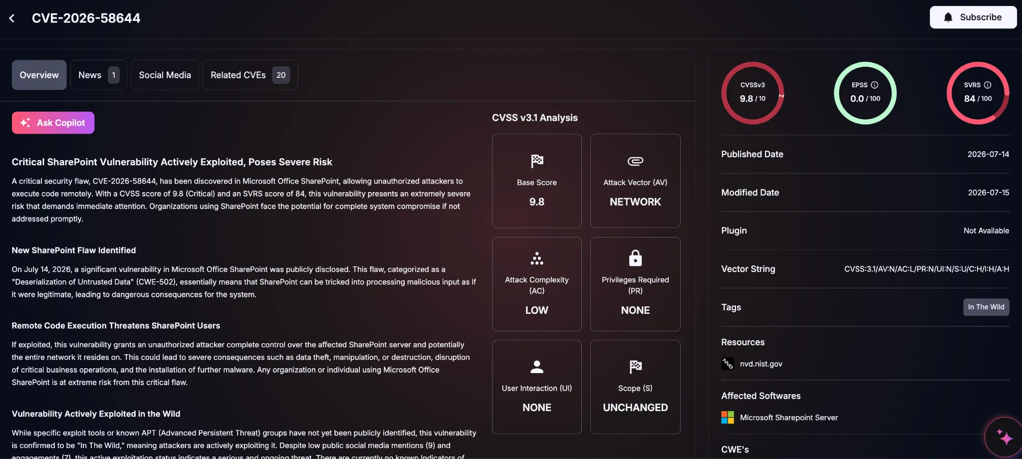 Details of CVE-2026-58644 (SOCRadar Vulnerability Intelligence)