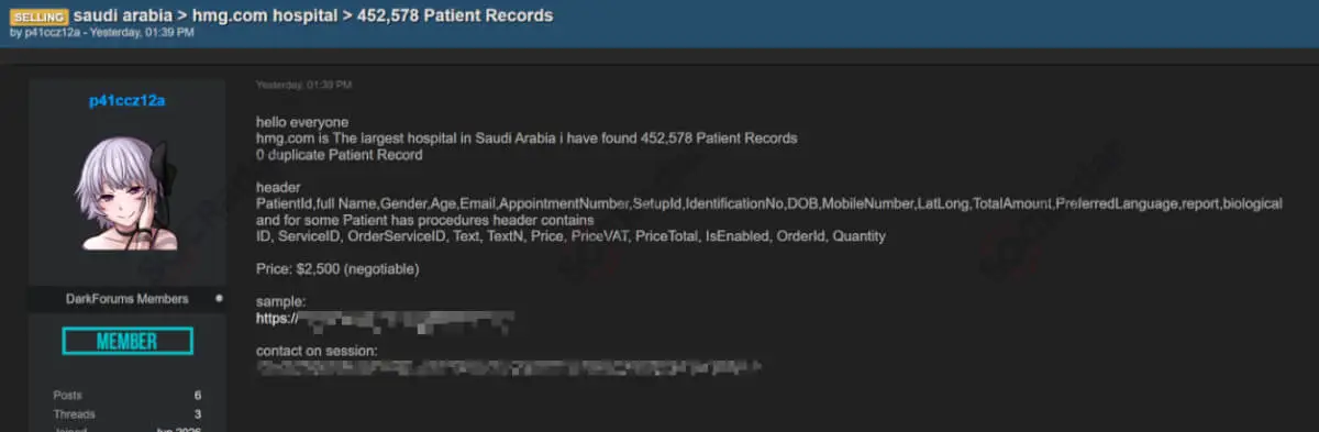 Alleged HMG Patient Records Database is Offered for Sale