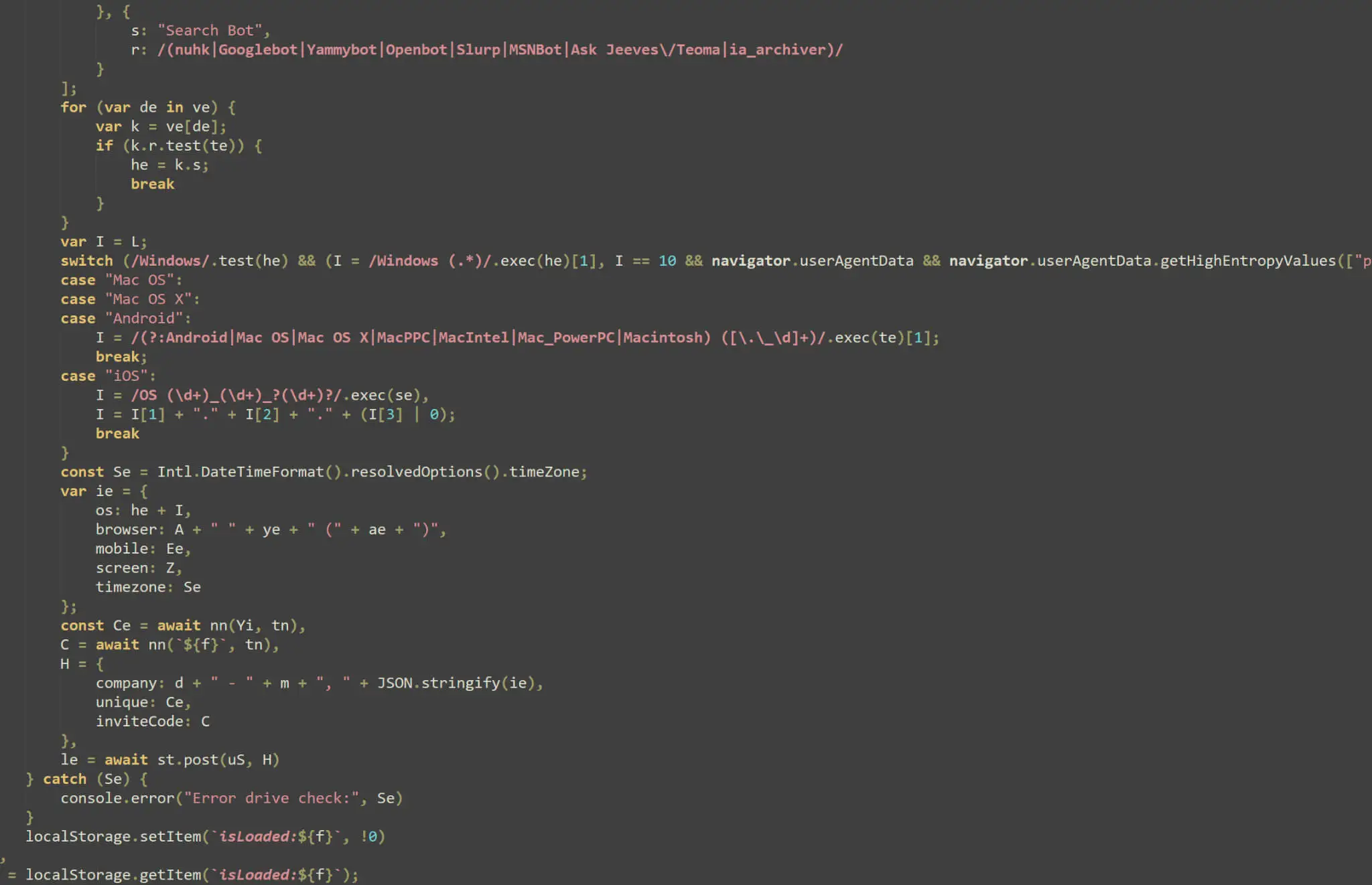 Initial telemetry code