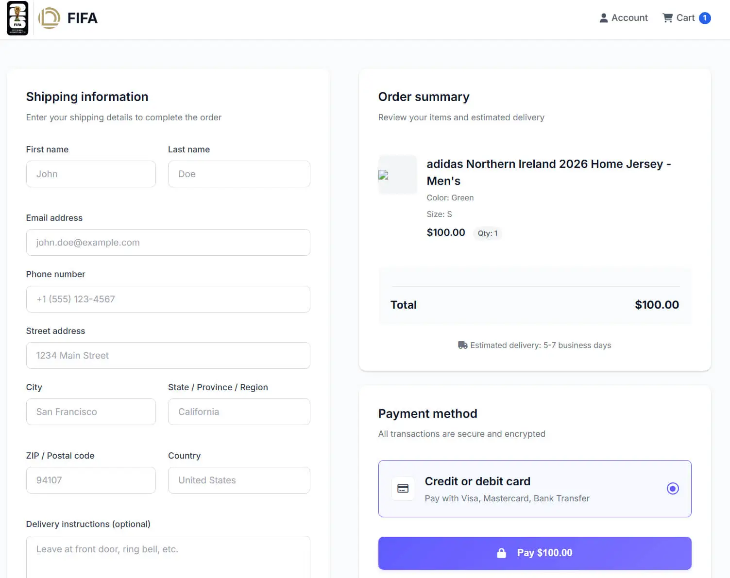 Figure 17. Merchandise checkout flow within the cloned portal, collecting personal, shipping, and payment card information.