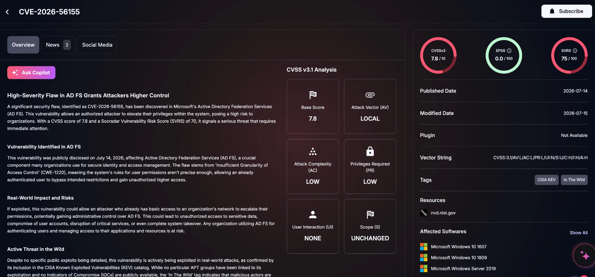 Details of CVE-2026-56155 (SOCRadar Vulnerability Intelligence)