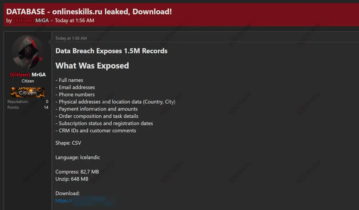 Alleged OnlineSkills.ru Database Leak is Detected