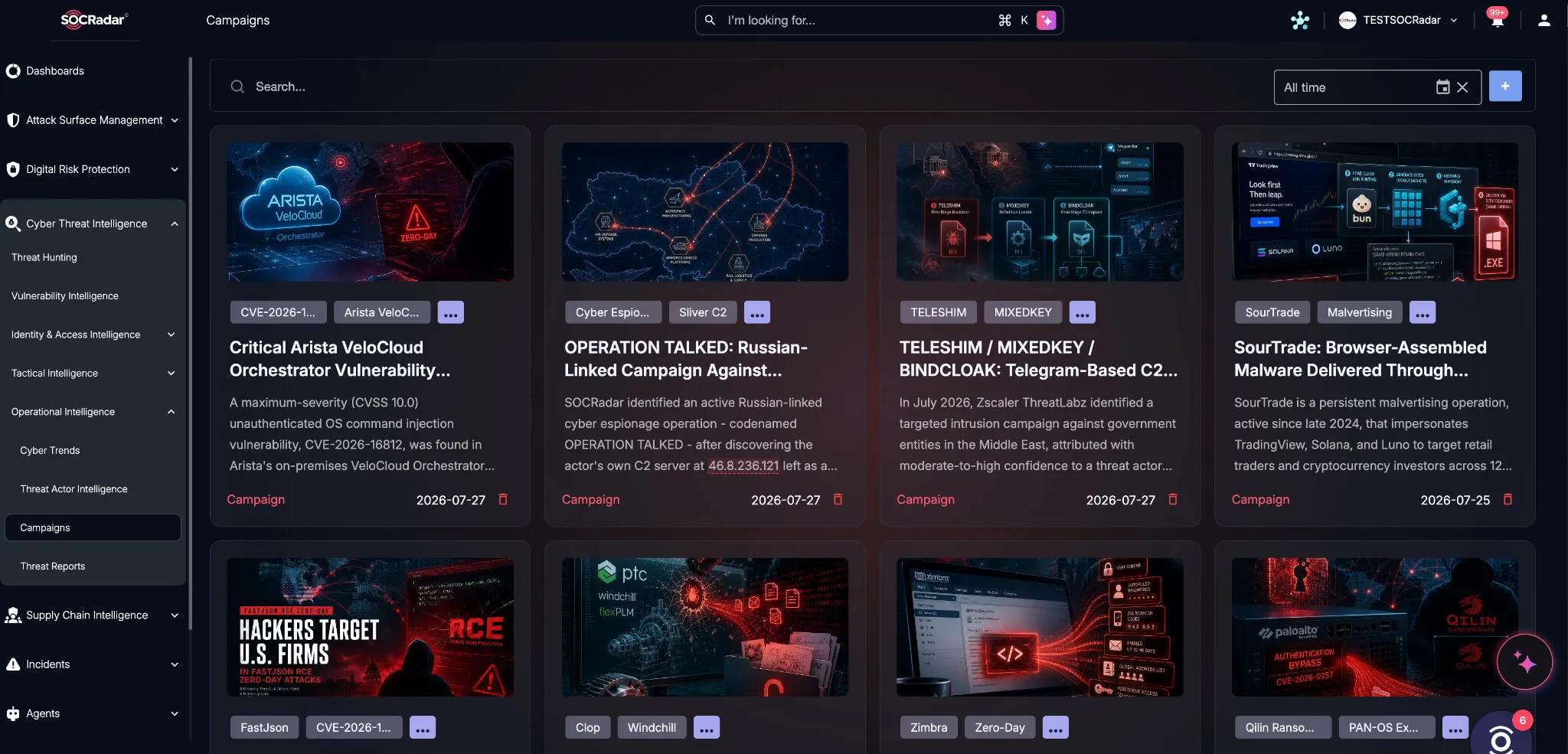 Cyber campaigns are included in both SOCRadar free tools and Platform’s free version.