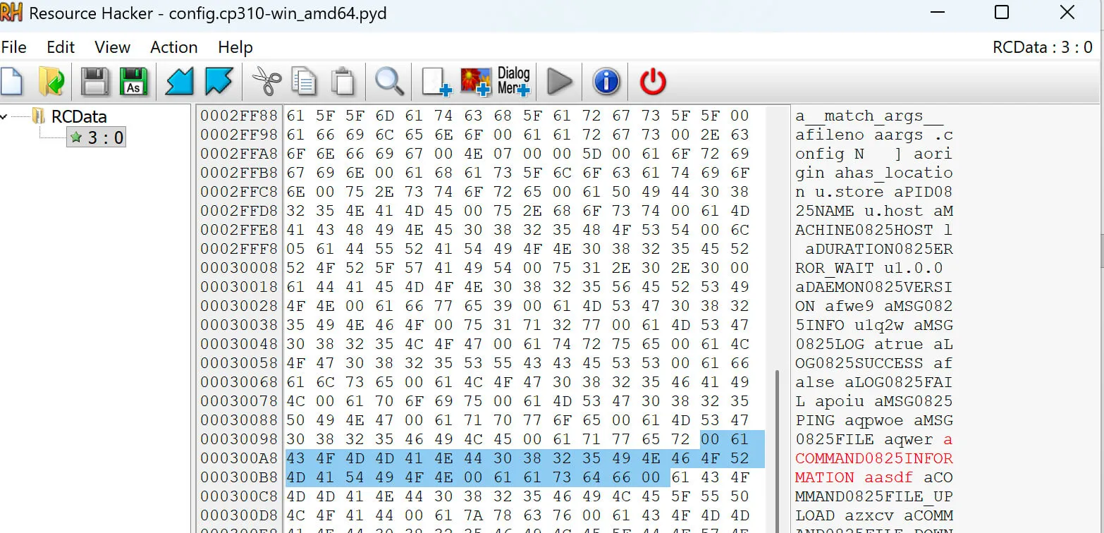 Resource hacker usage for config.pyd