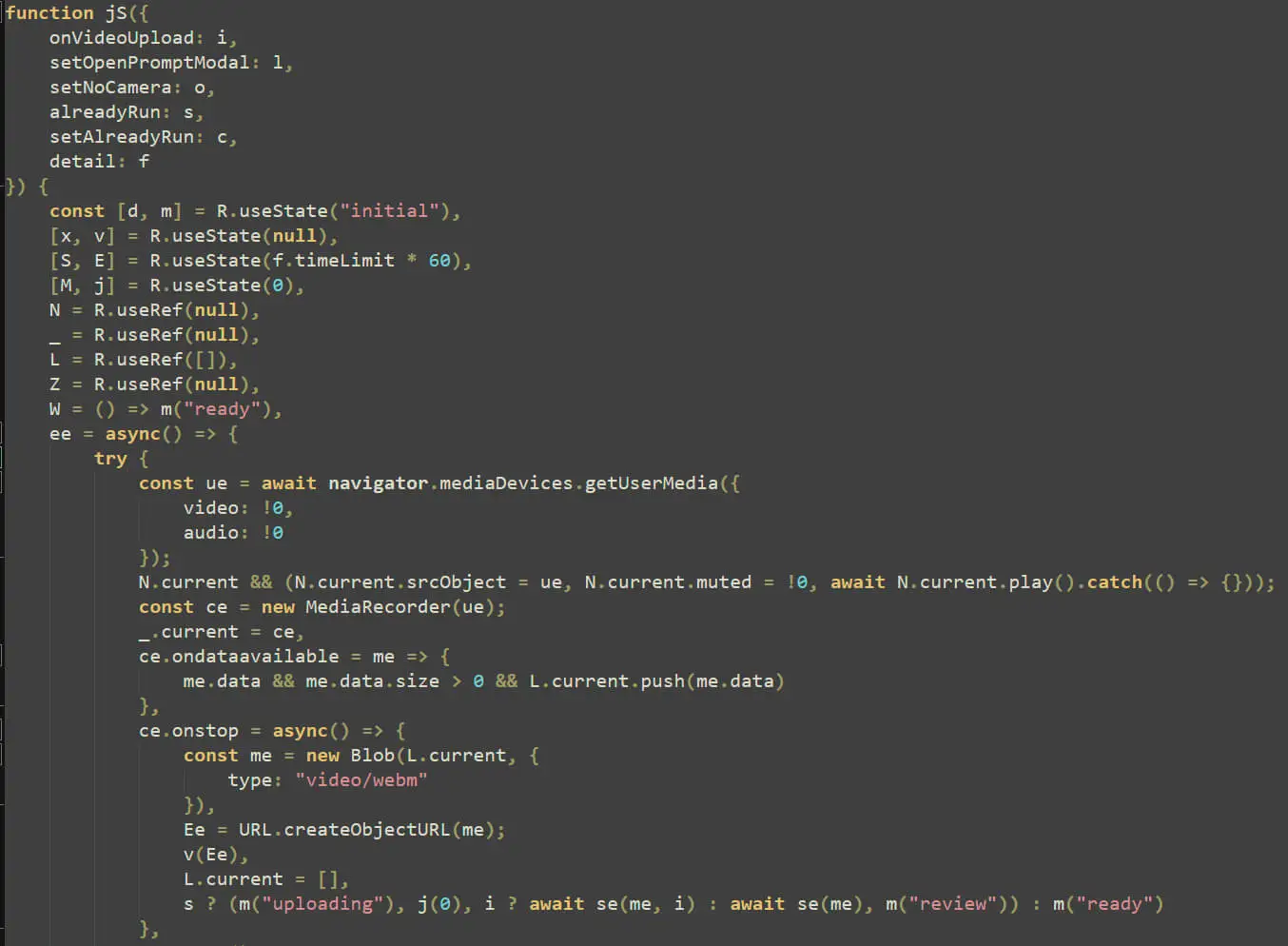 WebRTC video recording code