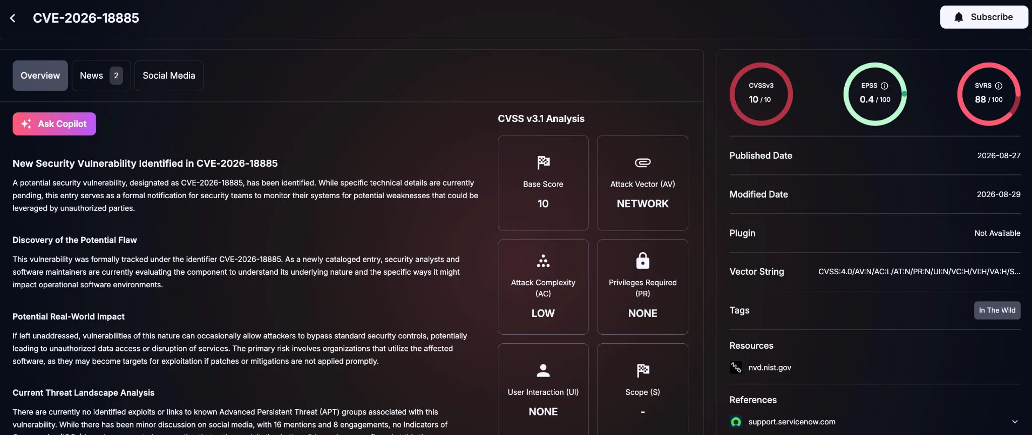 Details of CVE-2026-18885 (SOCRadar Vulnerability Intelligence)
