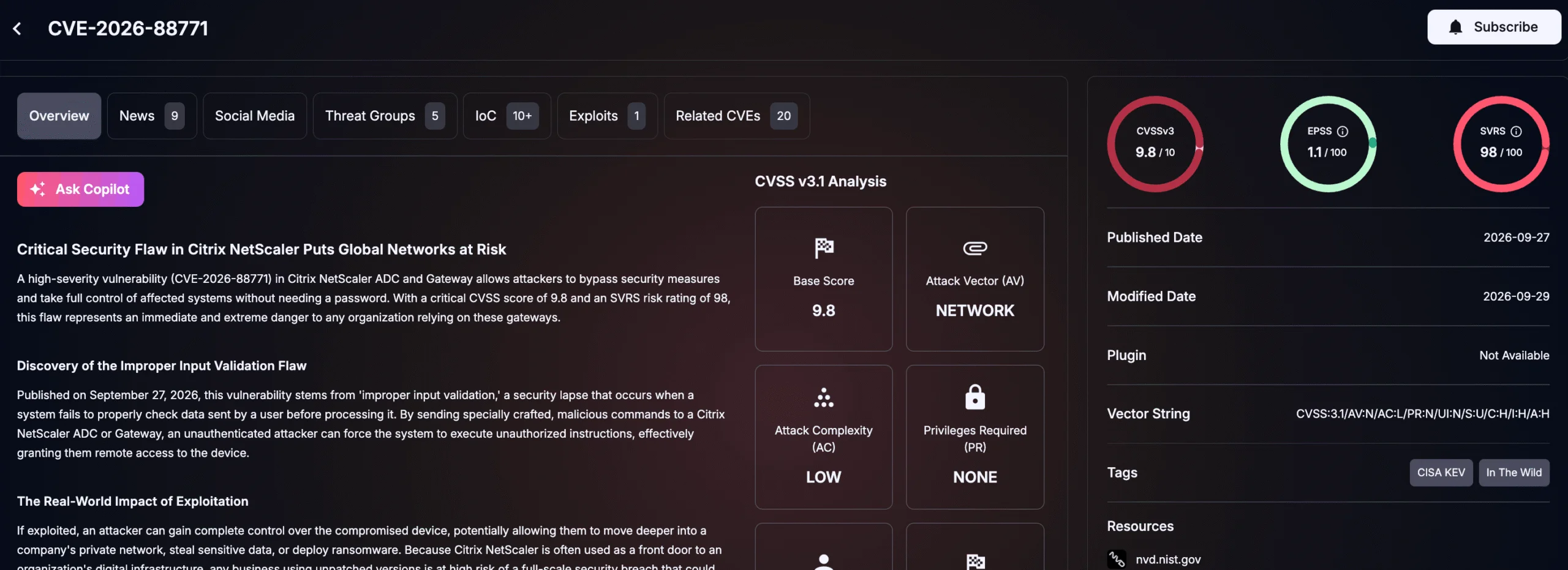 Details of CVE-2026-88771 (SOCRadar Vulnerability Intelligence), NetScaler