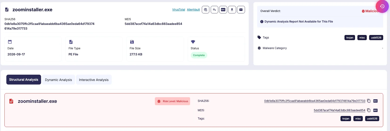 VelvetCake’s executable file analysis on SOCRadar Platform