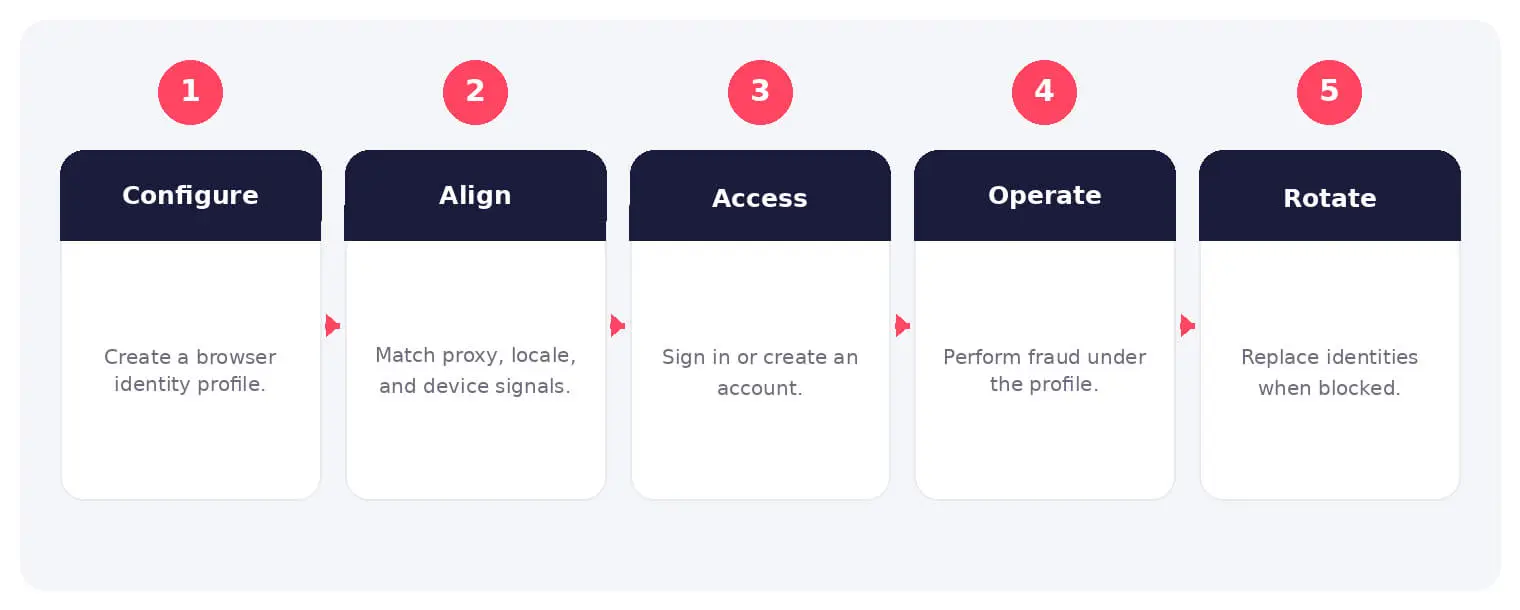 The main stages and decision points associated with antidetect browser.